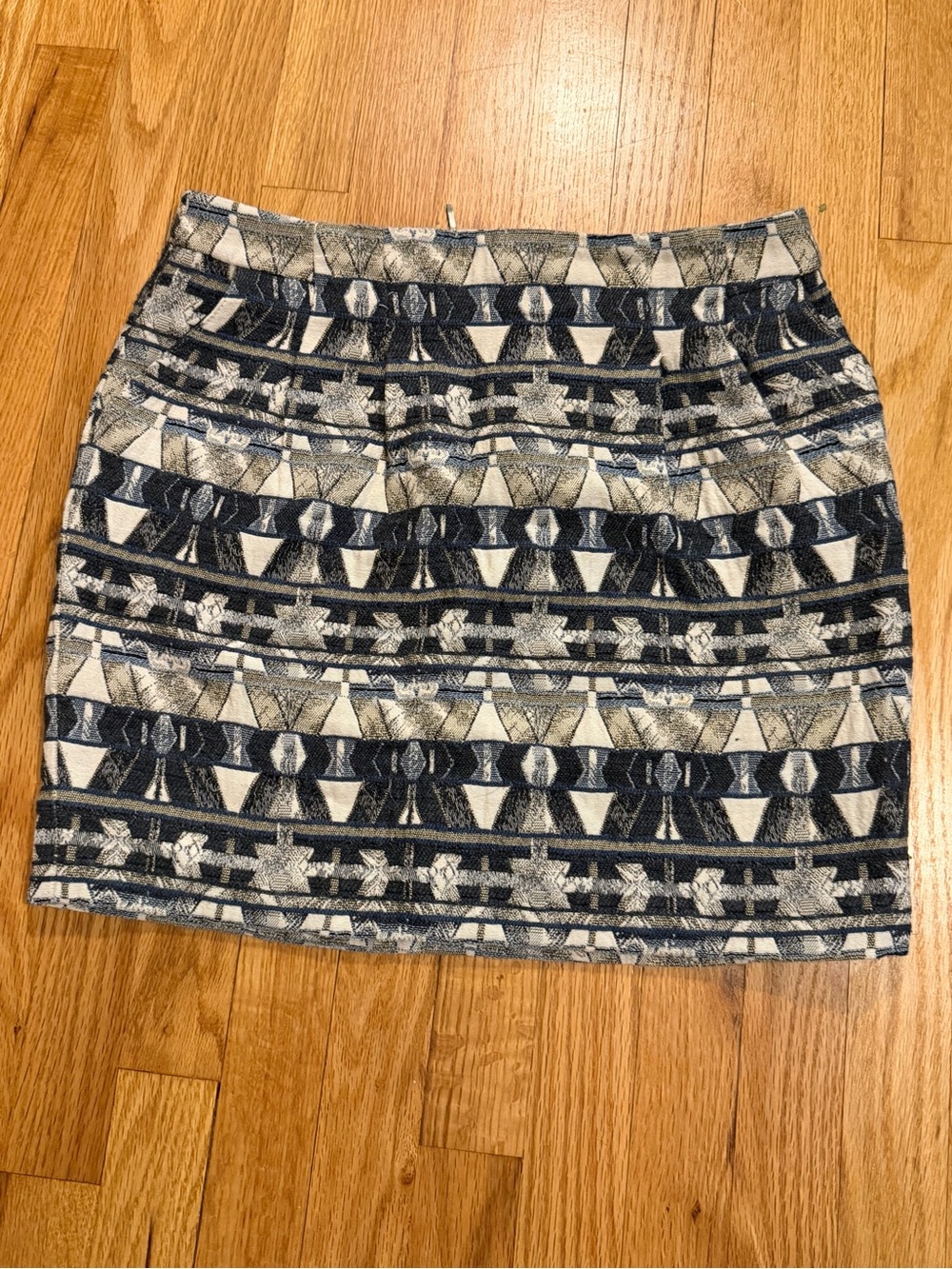 Navy and Cream Geometric Mini Skirt